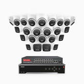 H800 - 4K 32 Kanal PoE Überwachungskamera-Set mit 8 Bullet Kameras & 16 Turm Kameras, Farbe & IR Nachtsicht, Personen- und Fahrzeugerkennung, Eingebautes Mikrofon, 96° Sichtfeld, Unterstützt RTSP, Inklusive 16-Port-PoE-Switch