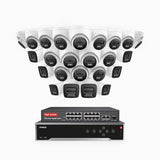 H800 - 4K 32 Kanal PoE Überwachungskamera-Set mit 8 Bullet Kameras & 16 Turm Kameras, Farbe & IR Nachtsicht, Personen- und Fahrzeugerkennung, Eingebautes Mikrofon, 96° Sichtfeld, Unterstützt RTSP, Inklusive 16-Port-PoE-Switch