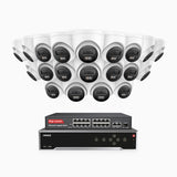 H800 - 4K 32 Kanal PoE Überwachungskamera-Set mit 20 Kameras, Farbe & IR Nachtsicht, Personen- und Fahrzeugerkennung, 96° Sichtfeld, Eingebautes Mikrofon, Unterstützt RTSP, Inklusive 16-Port-PoE-Switch
