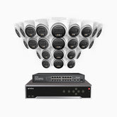 H500 - 3K 32 Kanal PoE Überwachungskamera-Set mit 24 Kameras, Intelligente Dual-Licht-Nachtsicht, 3072 × 1728 @ 20fps, intelligente Erkennung von Personen und Fahrzeugen, integriertes Mikrofon, IP67