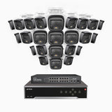 H500 - 3K 32 Kanal PoE Überwachungskamera-Set mit 24 Kameras, Intelligente Dual-Licht-Nachtsicht, 3072 × 1728 @ 20fps, intelligente Erkennung von Personen und Fahrzeugen, integriertes Mikrofon, IP67