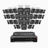 H500 - 3K 32 Kanal PoE Überwachungskamera-Set mit 32 Kameras, Intelligente Dual-Licht-Nachtsicht, 3072 × 1728 @ 20fps, intelligente Erkennung von Personen und Fahrzeugen, integriertes Mikrofon, IP67