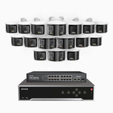 FDH800 - 4K 32 Kanal PoE Panorama Überwachungskamera-Set mit 16 Kameras, zwei Objektiven, 180° Ultraweitwinkel, intelligenter Dual-Licht-Nachtsicht, Zwei-Wege-Audio, aktivem Sirenenton & Alarm