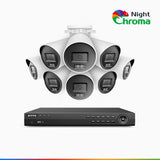 NightChroma<sup>TM</sup> NCK800 - 4K 16 Kanal PoE Überwachungskamera-Set mit 8 Kameras, Acme-Farb-Nachtsicht, 3840 × 2160 bei 30 fps, Personen- und Fahrzeugerkennung, Sirenen- und Blitzlichtalarm, Zwei-Wege-Audio, Ganzmetallgehäuse