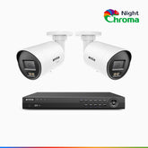 NightChroma<sup>TM</sup> NCK800 - 4K 8 Kanal PoE Überwachungskamera-Set mit 2 Kameras, Acme-Farb-Nachtsicht, 3840 × 2160 bei 30 fps, Personen- und Fahrzeugerkennung, Sirenen- und Blitzlichtalarm, Zwei-Wege-Audio, Ganzmetallgehäuse