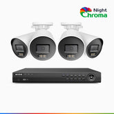 NightChroma<sup>TM</sup> NCK800 - 4K 8 Kanal PoE Überwachungskamera-Set mit 4 Kameras, Acme-Farb-Nachtsicht, 3840 × 2160 bei 30 fps, Personen- und Fahrzeugerkennung, Sirenen- und Blitzlichtalarm, Zwei-Wege-Audio, Ganzmetallgehäuse