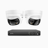 FDH800 - 4K 8 Kanal PoE Panorama Überwachungskamera-Set mit 2 Kameras, zwei Objektiven, 180° Ultraweitwinkel, intelligenter Dual-Licht-Nachtsicht, Zwei-Wege-Audio, aktivem Sirenenton & Alarm, Personen- & Fahrzeugerkennung, IP67