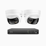 FDH800 - 4K 8 Kanal PoE Panorama Überwachungskamera-Set mit 2 Kameras, zwei Objektiven, 180° Ultraweitwinkel, intelligenter Dual-Licht-Nachtsicht, Zwei-Wege-Audio, aktivem Sirenenton & Alarm, Personen- & Fahrzeugerkennung, IP67