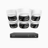 FDH800 - 4K 8 Kanal PoE Panorama Überwachungskamera-Set mit 6 Kameras, zwei Objektiven, 180° Ultraweitwinkel, intelligenter Dual-Licht-Nachtsicht, Zwei-Wege-Audio, aktivem Sirenenton & Alarm, Personen- & Fahrzeugerkennung, IP67