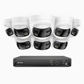 FDH800 - 4K 8 Kanal PoE Panorama Überwachungskamera-Set mit 8 Kameras, zwei Objektiven, 180° Ultraweitwinkel, intelligenter Dual-Licht-Nachtsicht, Zwei-Wege-Audio, aktivem Sirenenton & Alarm, Personen- & Fahrzeugerkennung, IP67