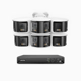 FDH600 - 6MP 8 Kanal PoE Panorama Überwachungskamera-Set mit 6 Kameras, zwei Objektiven, 180° Ultraweitwinkel, f/1.2 Superblende, BSI-Sensor, integriertes Mikrofon, aktive Sirene und Alarm, Personen-und Fahrzeugerkennung