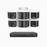 FDH800 - 4K 8 Kanal PoE Panorama Überwachungskamera-Set mit 6 Kameras, zwei Objektiven, 180° Ultraweitwinkel, intelligenter Dual-Licht-Nachtsicht, Zwei-Wege-Audio, aktivem Sirenenton & Alarm, Personen- & Fahrzeugerkennung, IP67