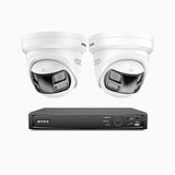 FDH800P - 4K 8 Kanal PoE Panorama Überwachungskamera-Set mit 2 Kameras, zwei Objektiven, 180° Panoramaansicht, Vollmetallgehäuse, Smart Motion 2.0, Dual-Light-Nachtsicht, Zwei-Wege-Audio, Aktive Sirene & Alarm, Personen- & Fahrzeugerkennung, IP67