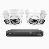 FDH800P - 4K 8 Kanal PoE Panorama Überwachungskamera-Set mit 4 Kameras, zwei Objektiven, 180° Panoramaansicht, Vollmetallgehäuse, Smart Motion 2.0, Dual-Light-Nachtsicht, Zwei-Wege-Audio, Aktive Sirene & Alarm, Personen- & Fahrzeugerkennung, IP67