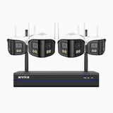 WSCD400P - 4MP 8-Kanal Funk Dual-Lens Überwachungssystem Set mit 4 Kameras, 170° Weitwinkel, 2,4/5 GHz Dualband-WLAN, Dual-Light Nachtsicht, Bewegungserkennung, Zwei-Wege-Audio, kompatibel mit Alexa