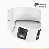 NightChroma<sup>TM</sup> NCD800 - 4K PoE Panorama Überwachungskamera aussen, Doppelobjektiv, Farbnachtsicht, mit f/1.0 Super Aperture (0,0005 Lux), aktiver Sirene und Blitz, Personen-und Fahrzeugerkennung, Vollmetallgehäuse