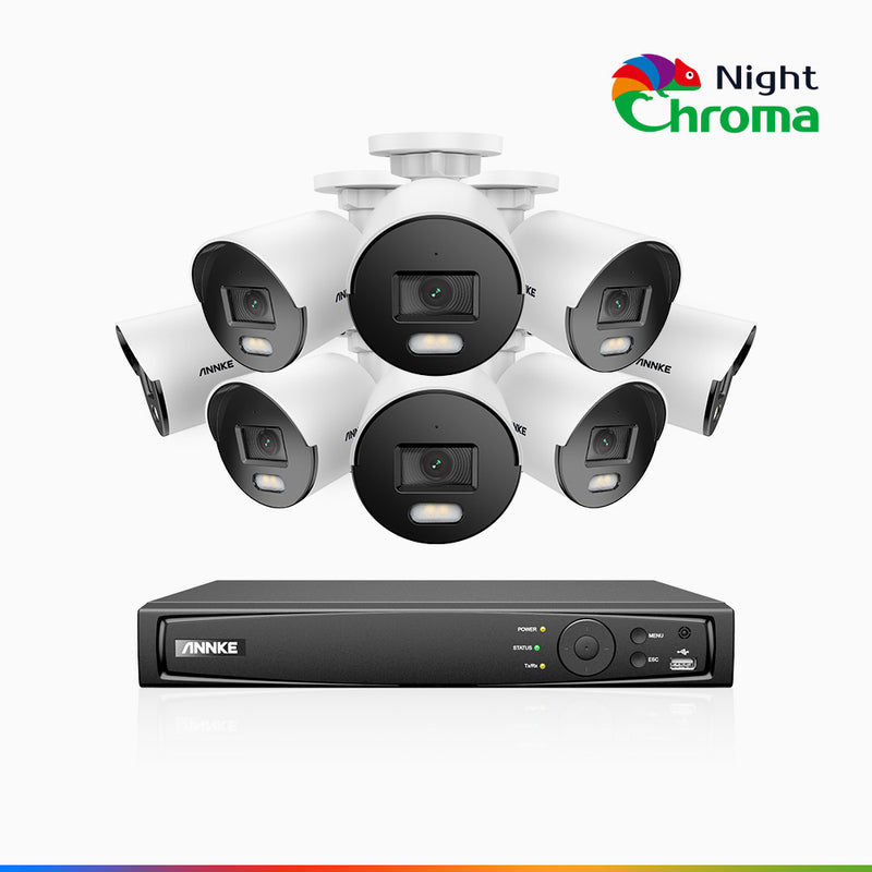 NightChroma<sup>TM</sup> NCK500 – 3K 8 Kanal PoE Überwachungskamera-Set mit 8 Kameras, Farbnachtsicht, f/1.0 Superblende, 0.001 lx, Aktive Ausrichtung, Mit Mikrofon & SD-Kartensteckplatz