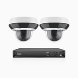 HZ504P - 8 Kanal Überwachungssystem mit 2 PTZ PoE Kameras, 3K-Auflösung, 4X Optischer Zoom, Objektiv 2,8-12 mm, Intelligente Verhaltensanalyse, IK10 Vandalensichere, Farbnachtsicht, Antibeschlag