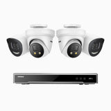 H800X - 4K 8 Kanal PoE Überwachungskamera-Set mit 2 Bullet Kameras & 2 Turm Kameras, 1/1.8'' BSI Sensor, f/1.6 Aperture (0.003 Lux), alarmierung mit sirene und blitzlicht, 2CH 4K-Dekodierungsfunktion, personen- und fahrzeugerkennung, perimeterschutz