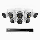H800X - 4K 8 Kanal PoE Überwachungskamera-Set mit 2 Bullet Kameras & 6 Turm Kameras, 1/1.8'' BSI Sensor, f/1.6 Aperture (0.003 Lux), alarmierung mit sirene und blitzlicht, 2CH 4K-Dekodierungsfunktion, personen- und fahrzeugerkennung, perimeterschutz