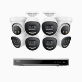 H800X - 4K 8 Kanal PoE Überwachungskamera-Set mit 6 Bullet Kameras & 2 Turm Kameras, 1/1.8'' BSI Sensor, f/1.6 Aperture (0.003 Lux), alarmierung mit sirene und blitzlicht, 2CH 4K-Dekodierungsfunktion, personen- und fahrzeugerkennung, perimeterschutz