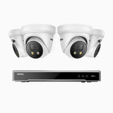 H800X - 4K 8 Kanal PoE Überwachungskamera-Set mit 4 Kameras, 1/1.8'' BSI Sensor, f/1.6 Aperture (0.003 Lux), alarmierung mit sirene und blitzlicht, 2CH 4K-Dekodierungsfunktion, personen- und fahrzeugerkennung, perimeterschutz