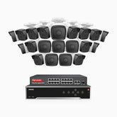 H500 - 3K 32 Kanal PoE Überwachungskamera-Set mit 20 Kameras, Eingebautes Mikrofon & SD-Kartensteckplatz, funktioniert mit Alexa, Inklusive 16-Port-PoE-Switch, EXIR Nachtsicht 2.0, IP67