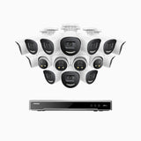 H800X - 4K 16 Kanal PoE Überwachungskamera-Set mit 12 Bullet Kameras & 4 Turm Kameras, 1/1.8'' BSI Sensor, f/1.6 Aperture (0.003 Lux), alarmierung mit sirene und blitzlicht, 2CH 4K-Dekodierungsfunktion, personen- und fahrzeugerkennung, perimeterschutz