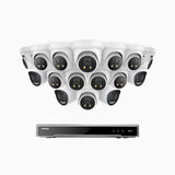 H800X - 4K 16 Kanal PoE Überwachungskamera-Set mit 4 Bullet Kameras & 12 Turm Kameras, 1/1.8'' BSI Sensor, f/1.6 Aperture (0.003 Lux), alarmierung mit sirene und blitzlicht, 2CH 4K-Dekodierungsfunktion, personen- und fahrzeugerkennung, perimeterschutz