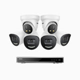 H800X - 4K 16 Kanal PoE Überwachungskamera-Set mit 4 Bullet Kameras & 2 Turm Kameras, 1/1.8'' BSI Sensor, f/1.6 Aperture (0.003 Lux), alarmierung mit sirene und blitzlicht, 2CH 4K-Dekodierungsfunktion, personen- und fahrzeugerkennung, perimeterschutz