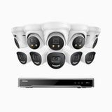 H800X - 4K 16 Kanal PoE Überwachungskamera-Set mit 5 Bullet Kameras & 5 Turm Kameras, 1/1.8'' BSI Sensor, f/1.6 Aperture (0.003 Lux), alarmierung mit sirene und blitzlicht, 2CH 4K-Dekodierungsfunktion, personen- und fahrzeugerkennung, perimeterschutz