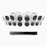H800X - 4K 16 Kanal PoE Überwachungskamera-Set mit 6 Bullet Kameras & 10 Turm Kameras, 1/1.8'' BSI Sensor, f/1.6 Aperture (0.003 Lux), alarmierung mit sirene und blitzlicht, 2CH 4K-Dekodierungsfunktion, personen- und fahrzeugerkennung, perimeterschutz