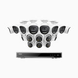 H800X - 4K 16 Kanal PoE Überwachungskamera-Set mit 8 Bullet Kameras & 8 Turm Kameras, 1/1.8'' BSI Sensor, f/1.6 Aperture (0.003 Lux), alarmierung mit sirene und blitzlicht, 2CH 4K-Dekodierungsfunktion, personen- und fahrzeugerkennung, perimeterschutz
