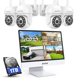 ANNKE 3K Überwachungskamera Set Aussen WLAN mit 12''Monitor, 10CH NVR mit 1TB HDD, 4X 5MP 360° PTZ WiFi Kameras, 2 Wege Audio, Spotlight Alarm, Farbnachtsicht, Bewegungsüberwachung, 24/7 Aufzeichnung