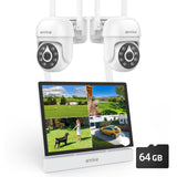 ANNKE 3K Überwachungskamera Set mit Monitor, 4CH 7" Touchscreen mit 64GB SD Karte, 4X 5MP 360° PTZ WiFi Kameras, 2 Wege Audio, Spotlight Alarm, Farbnachtsicht, Bewegungsüberwachung, 24/7 Aufzeichnung