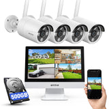 ANNKE 3MP Überwachungskamera Set Aussen WLAN mit 12''Monitor, 10CH 4K Wireless NVR mit 4 Pcs 2K WiFi Kameras, 2-Wege-Audio, Personenerkennung, 24/7 Aufnahme, Farbnachtsicht für Aussen, 500GB HDD
