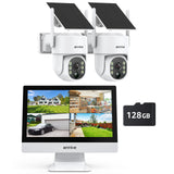 ANNKE 4MP Überwachungskamera Set Aussen WLAN mit 12''Monitor, 10CH 4K Wireless NVR, 2X 2.5K PTZ WiFi Kameras mit 2-Wege Audio, Farbe Nachtsicht, Personenerkennung, Spotlight Alarm, 128GB SD Karte
