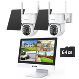 ANNKE 4MP Überwachungskamera Set Aussen WLAN mit 12''Monitor,  10CH 4K Wireless NVR, 2X 4MP PTZ WiFi Kameras mit 2-Wege Audio, Farbe Nachtsicht, Personenerkennung, App&Mail Alarm, 64GB SD Karte