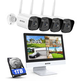 ANNKE 3MP Überwachungskamera Set Aussen WLAN mit 12''Monitor, 10CH 4K Wireless NVR mit 4 Pcs 3MP WiFi Kameras, 2-Wege-Audio, Personenerkennung, 24/7 Aufnahme, 30M Nachtsicht für Aussen, Innen, 1TB HDD