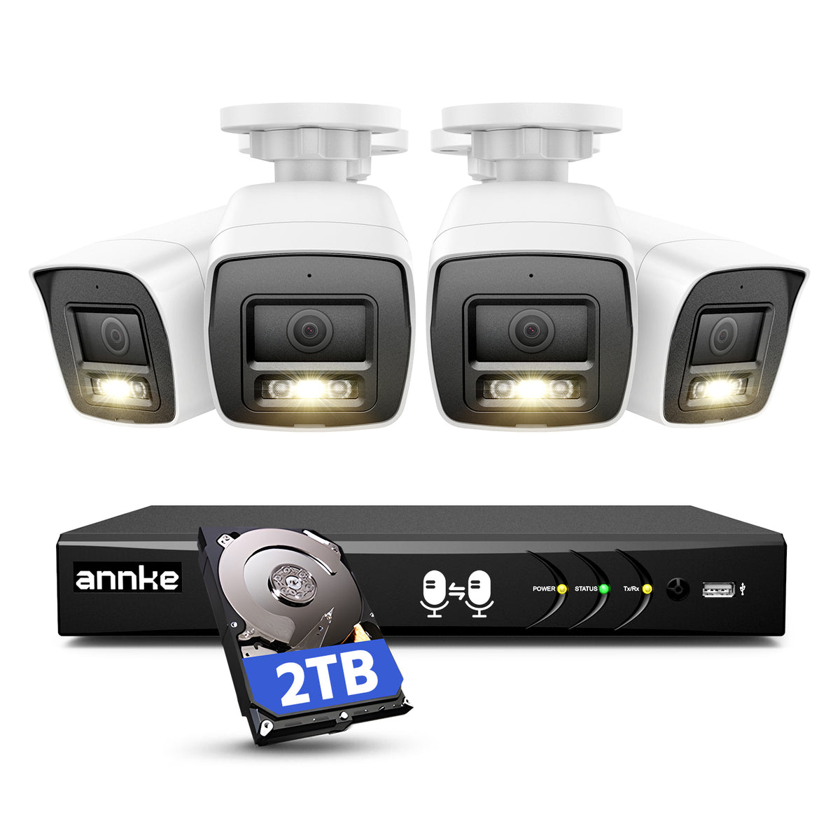 ANNKE 1080p Überwachungskamera-System mit Zwei-Wege-Audio, 8-Kanal 3K Lite DVR mit 2TB HDD für 24/7 Aufzeichnung, 4 x 2MP kabelgebundene Bullet-Kameras mit Farb-Nachtsicht und KI-Bewegungserkennung