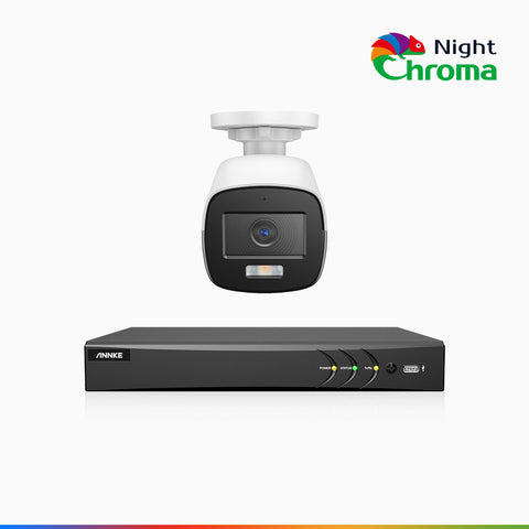NightChroma<sup>TM</sup> NAK500 - 3K 8 Kanal Kabelgebunden Überwachungskamera aussen-Set mit 1 Kamera, Acme Farbnachtsicht, 2960 × 1665 Auflösung, f/1.0 Blende (0,001 Lux), Eingebautes Mikrofon, IP67, Aktualisierte Version