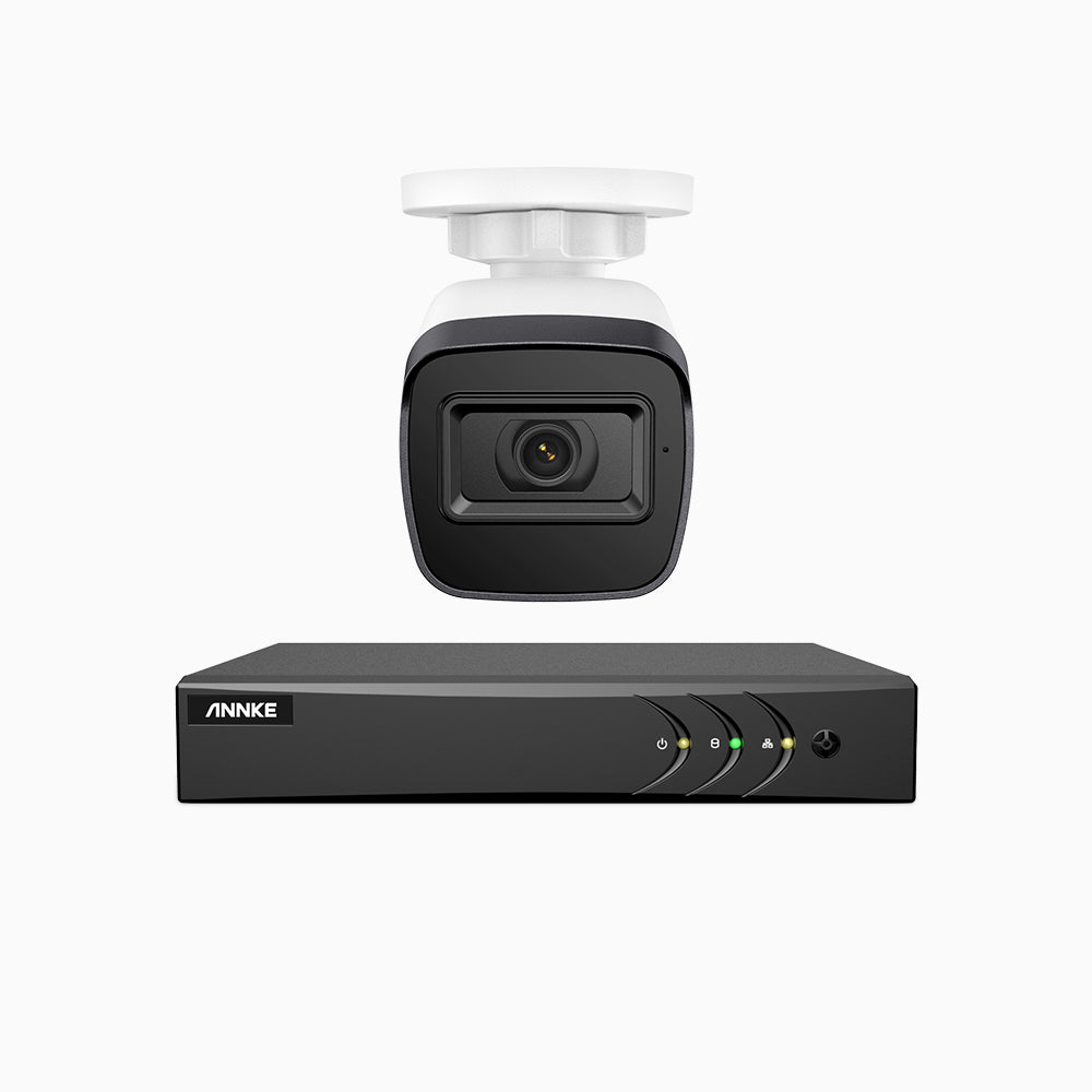 EL200 - 1080p 4 Kanal außen Kabelgebunden Überwachungskamera-Set mit 1 Kameras, intelligenter DVR mit Erkennung von Menschen & Fahrzeugen, 20 Meter Infrarot-Nachtsicht, 4-in-1-Ausgangssignal, IP67