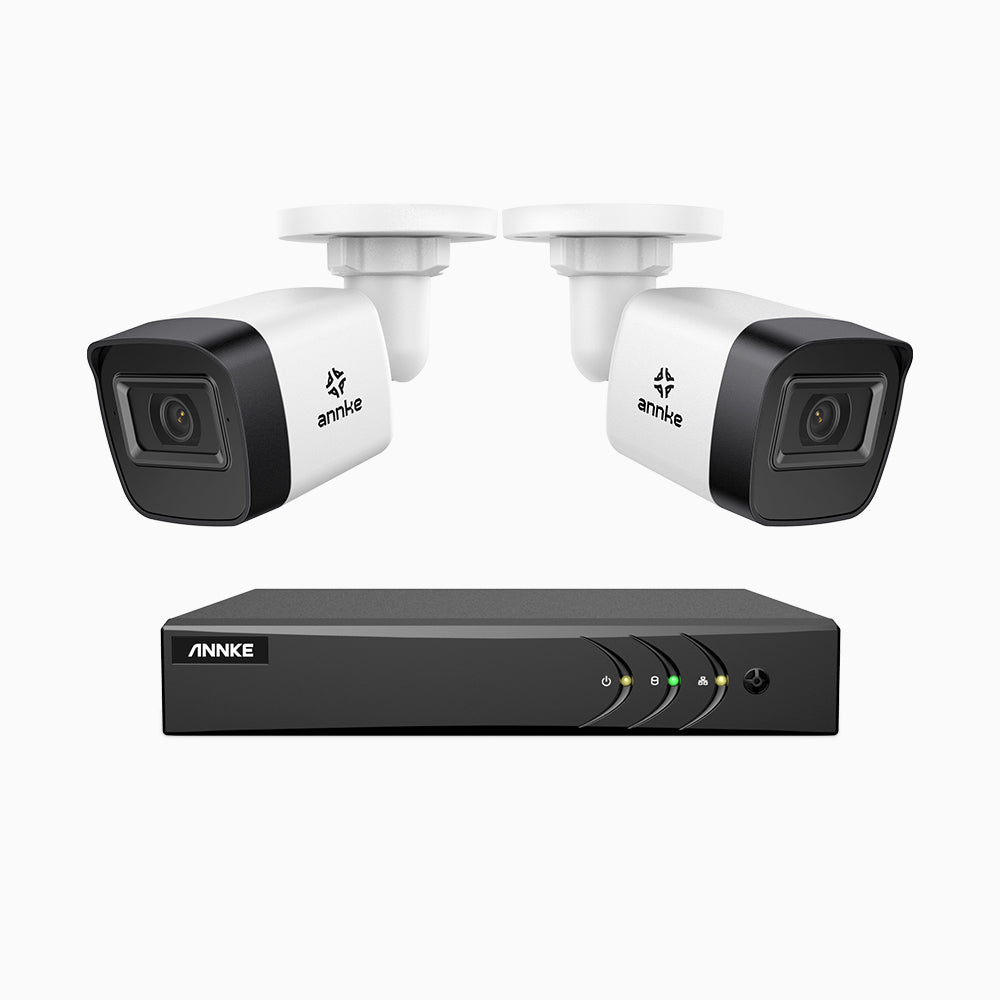 EL200 - 1080p 4 Kanal außen Kabelgebunden Überwachungskamera-Set mit 2 Kameras, intelligenter DVR mit Erkennung von Menschen & Fahrzeugen, 20 Meter Infrarot-Nachtsicht, 4-in-1-Ausgangssignal, IP67