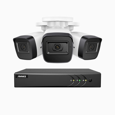 EL200 - 1080p 4 Kanal außen Kabelgebunden Überwachungskamera-Set mit 3 Kameras, intelligenter DVR mit Erkennung von Menschen & Fahrzeugen, 20 Meter Infrarot-Nachtsicht, 4-in-1-Ausgangssignal, IP67