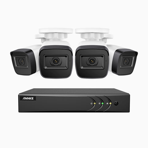 EL200 - 1080p 4 Kanal außen Kabelgebunden Überwachungskamera-Set mit 4 Kameras, intelligenter DVR mit Erkennung von Menschen & Fahrzeugen, 20 Meter Infrarot-Nachtsicht, 4-in-1-Ausgangssignal, IP67