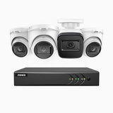 EL200 - 1080p 4 Kanal außen Kabelgebunden Überwachungskamera-Set mit 1 Bullet Kameras & 3 Turm Kameras, intelligenter DVR mit Erkennung von Menschen & Fahrzeugen, 20 Meter Infrarot-Nachtsicht, 4-in-1-Ausgangssignal, IP67