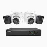 EL200 - 1080p 4 Kanal außen Kabelgebunden Überwachungskamera-Set mit 2 Bullet Kameras & 2 Turm Kameras, intelligenter DVR mit Erkennung von Menschen & Fahrzeugen, 20 Meter Infrarot-Nachtsicht, 4-in-1-Ausgangssignal, IP67