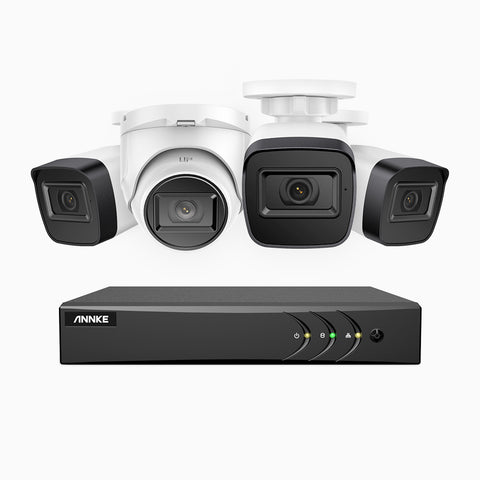 EL200 - 1080p 4 Kanal außen Kabelgebunden Überwachungskamera-Set mit 3 Bullet Kameras & 1 Turm Kameras, intelligenter DVR mit Erkennung von Menschen & Fahrzeugen, 20 Meter Infrarot-Nachtsicht, 4-in-1-Ausgangssignal, IP67