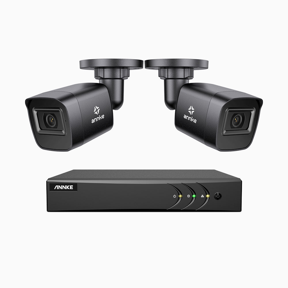 EL200 - 1080p 4 Kanal außen Kabelgebunden Überwachungskamera-Set mit 2 Kameras, intelligenter DVR mit Erkennung von Menschen & Fahrzeugen, 20 Meter Infrarot-Nachtsicht, 4-in-1-Ausgangssignal, IP67