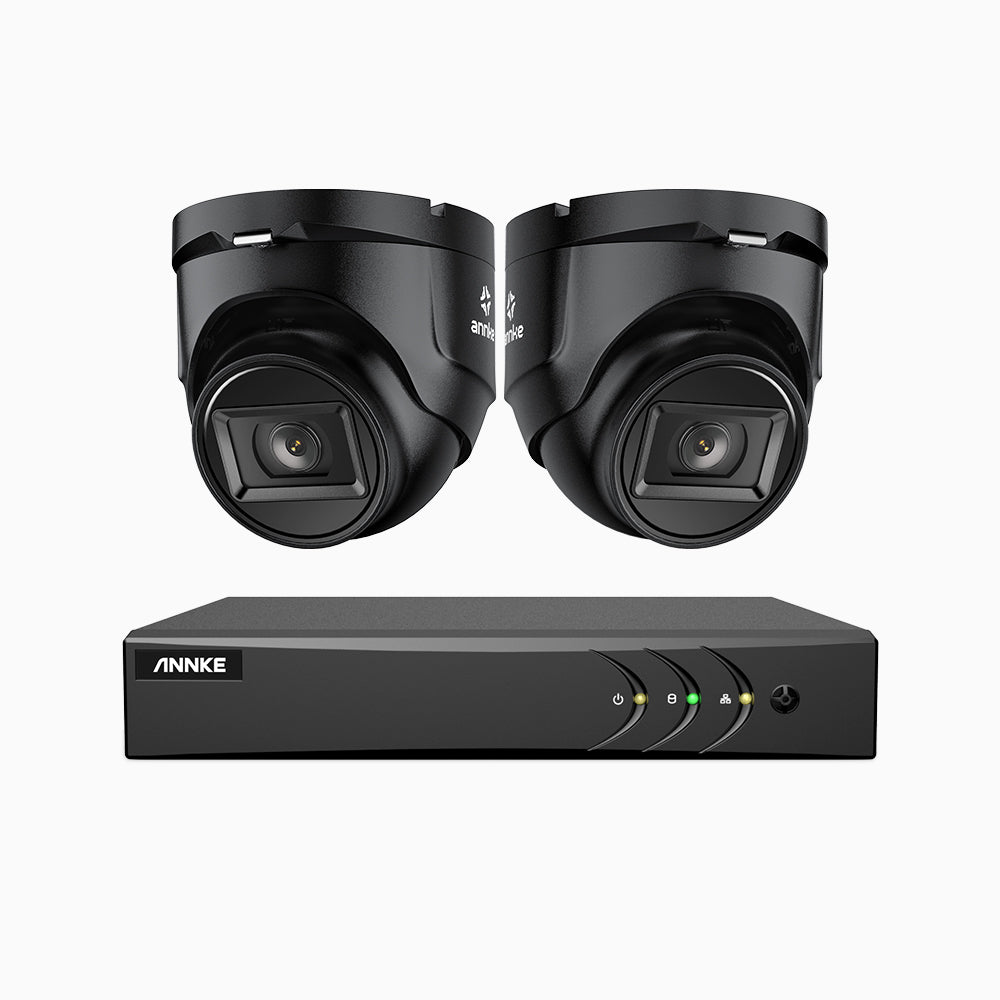 EL200 - 1080p 4 Kanal außen Kabelgebunden Überwachungskamera-Set mit 2 Kameras, intelligenter DVR mit Erkennung von Menschen & Fahrzeugen, 20 Meter Infrarot-Nachtsicht, 4-in-1-Ausgangssignal, IP67